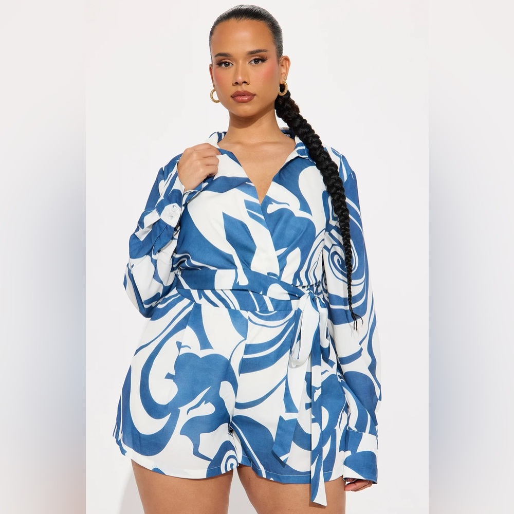 ❥𝖥𝖠𝖲𝖧𝖨𝖮𝖭𝗡𝗢𝗩𝗔: Getting Somewhere Romper - Navy/Combo - Picture 4 of 7